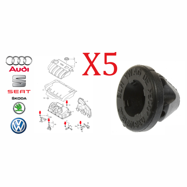 Kit 5 Gommini Incastro Coperchio Motore Audi - Seat - Skoda - Volkswagen Febi